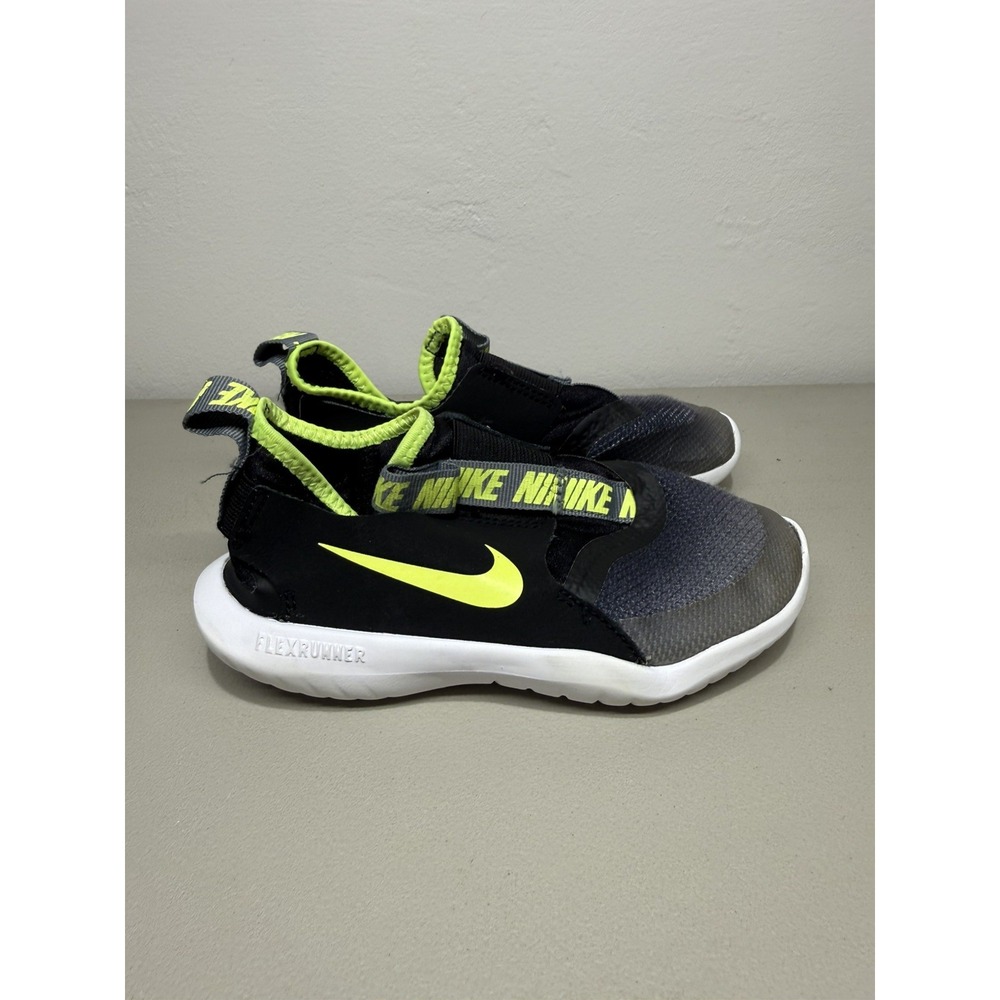 New Nike Flex Runner (TD) Black/ Neon Green Toddler Slip On Shoes Size 12c